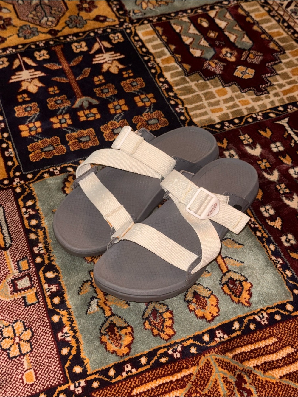 Chaco Women's Gray Footbed Sandals with Cream Straps